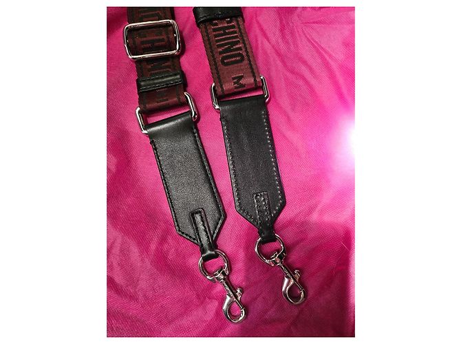 Moschino Milano Monogram Leather and Canvas Shoulder Strap Black Prune - view 4