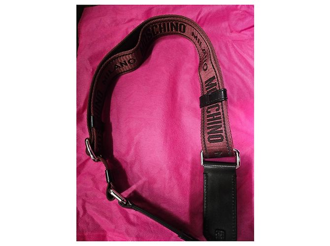 Moschino Milano Monogram Leather and Canvas Shoulder Strap Black Prune - view 6