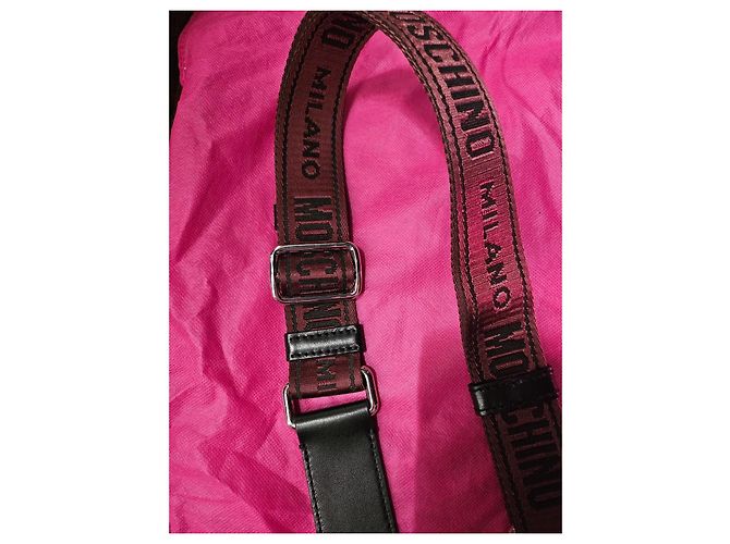 Moschino Milano Monogram Leather and Canvas Shoulder Strap Black Prune - view 7