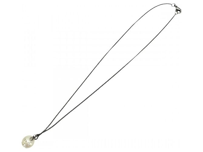 Collana con perle finte e strass Chanel Argento Bianco - vista 5