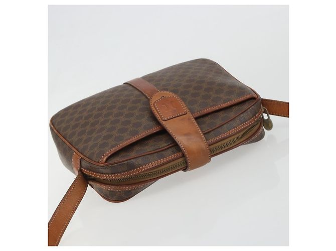 Céline Borsa a Spalla CELINE Macadam Canvas PVC Pelle Marrone Oro Auth 187894 D'oro - vista 6