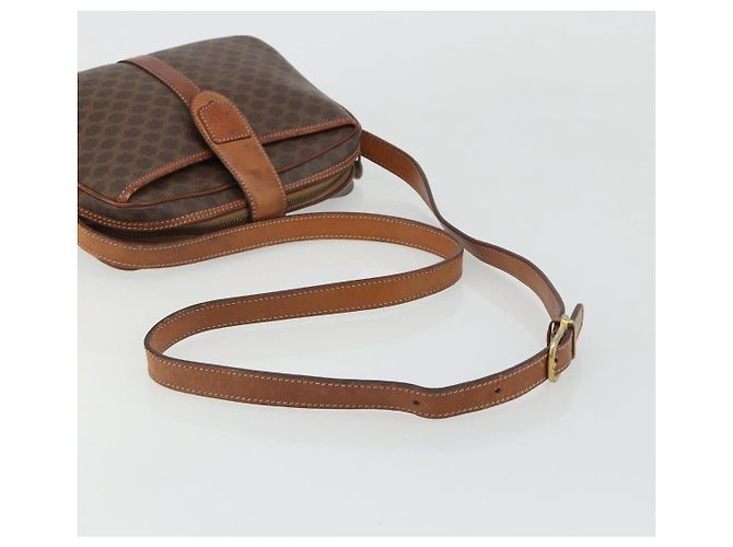 Céline Borsa a Spalla CELINE Macadam Canvas PVC Pelle Marrone Oro Auth 187894 D'oro - vista 7