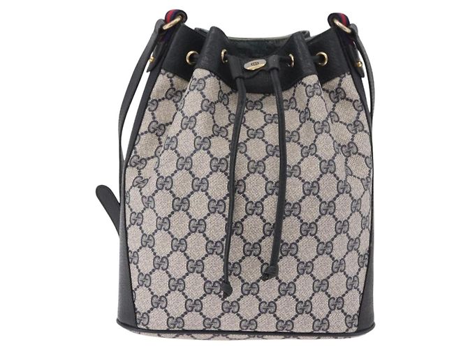 Bolsa de Ombro GUCCI GG Supreme Sherry Line PVC Azul Marinho Ouro 41 02 034 Auth 189963 Dourado - vista 13