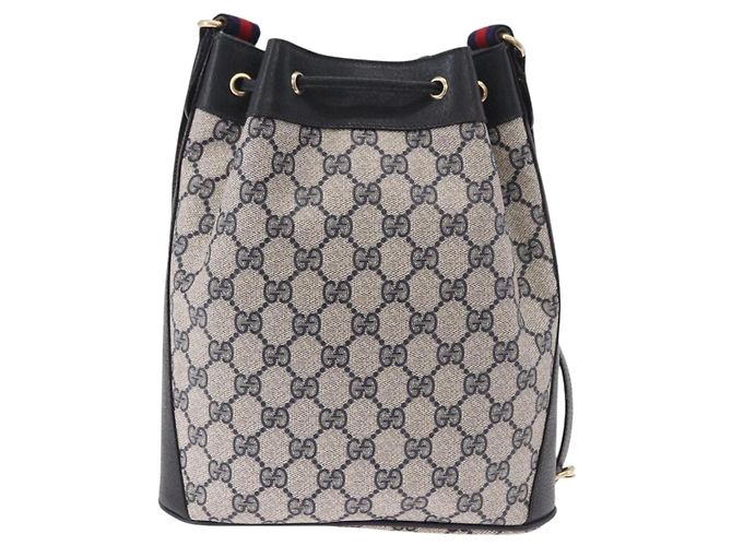 Bolsa de Ombro GUCCI GG Supreme Sherry Line PVC Azul Marinho Ouro 41 02 034 Auth 189963 Dourado - vista 2
