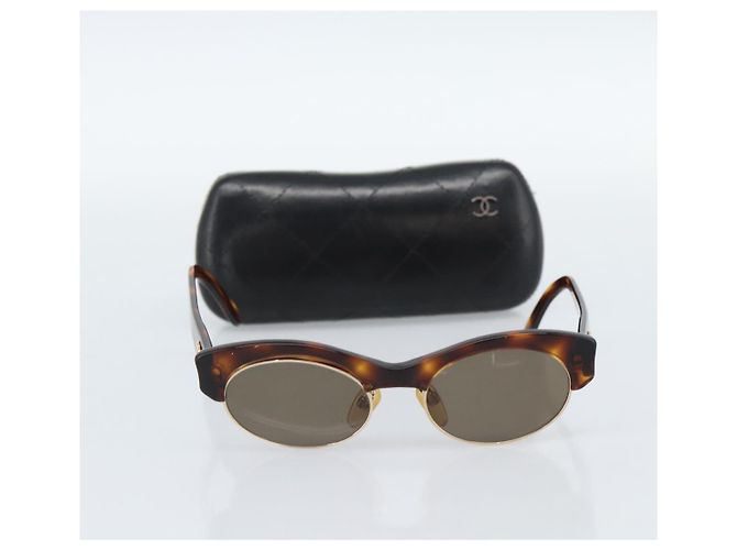 Gafas de sol CHANEL COCO Mark de plástico Marrón Oro CC Auth 189997M Castaño Dorado - vista 12