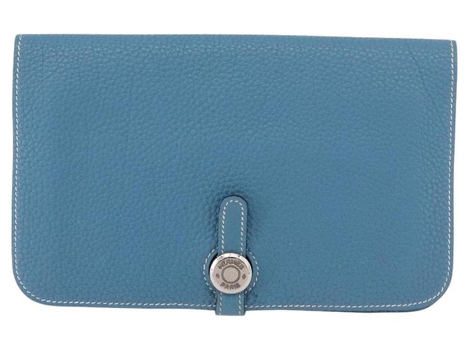 Hermès Portafoglio HERMES Dogon GM in pelle Togo Blu Argento Auth 190177M - vista 13