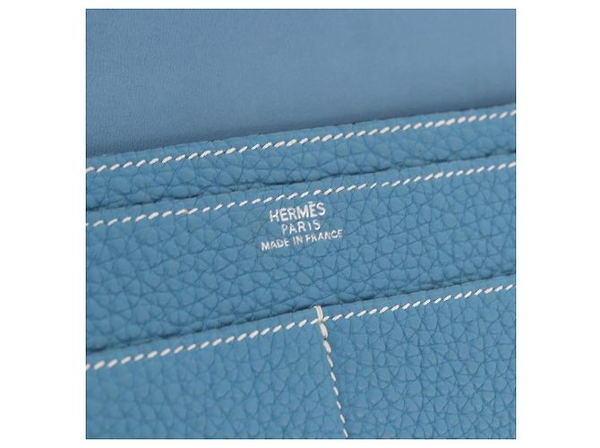 Hermès Portafoglio HERMES Dogon GM in pelle Togo Blu Argento Auth 190177M - vista 19