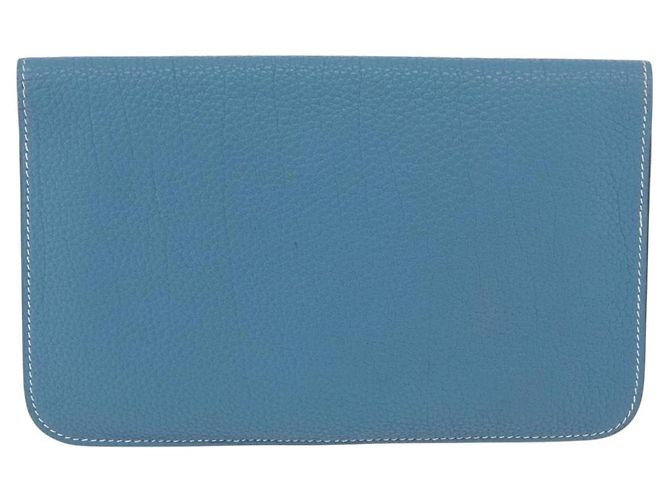 Hermès Portafoglio HERMES Dogon GM in pelle Togo Blu Argento Auth 190177M - vista 2