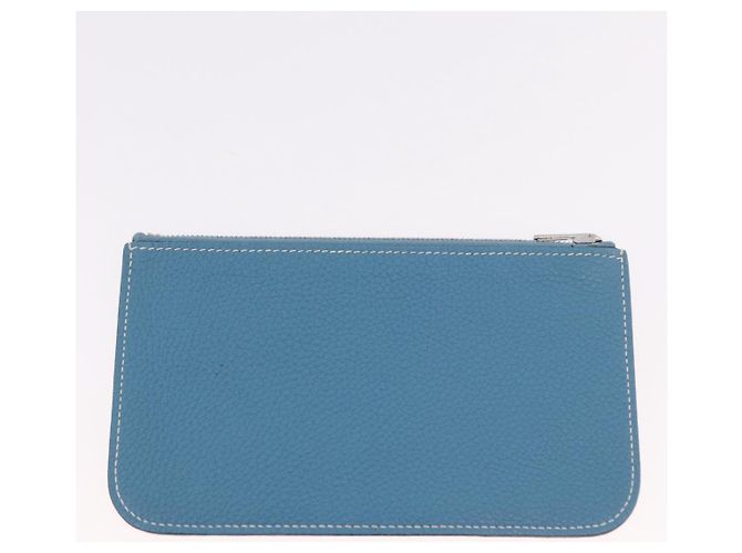 Hermès Portafoglio HERMES Dogon GM in pelle Togo Blu Argento Auth 190177M - vista 25