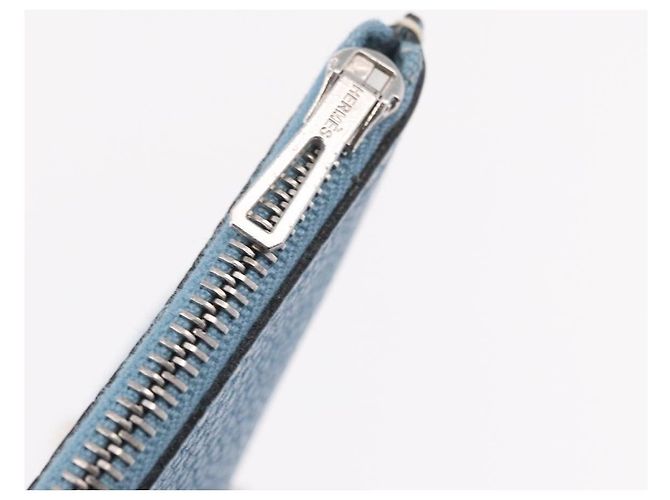 Hermès Portafoglio HERMES Dogon GM in pelle Togo Blu Argento Auth 190177M - vista 26