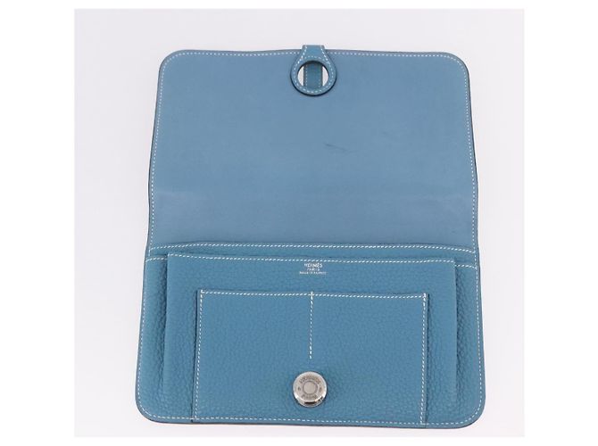 Hermès Portafoglio HERMES Dogon GM in pelle Togo Blu Argento Auth 190177M - vista 8