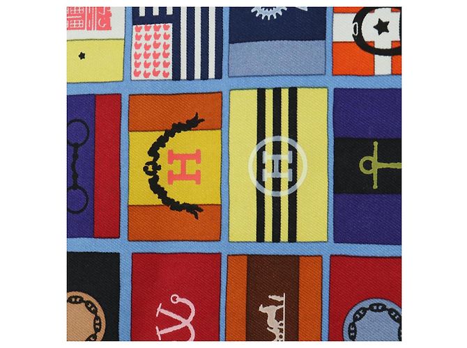 Hermès Carré 90 Sciarpa "En Voyage" Seta Blu Autentica 190238M - vista 11