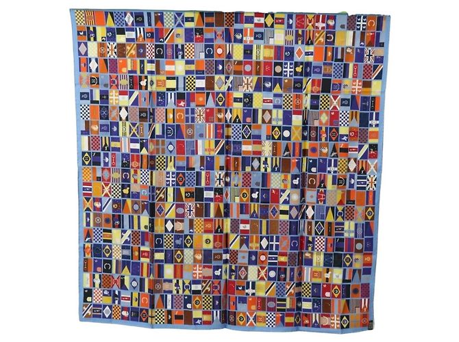 Hermès Carré 90 Sciarpa "En Voyage" Seta Blu Autentica 190238M - vista 15