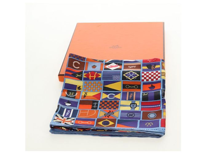 Hermès Carré 90 Sciarpa "En Voyage" Seta Blu Autentica 190238M - vista 18