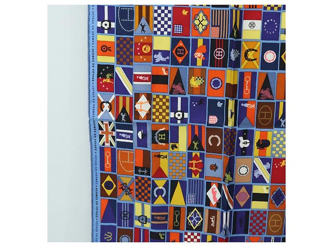 Hermès Carré 90 Sciarpa "En Voyage" Seta Blu Autentica 190238M - vista 5