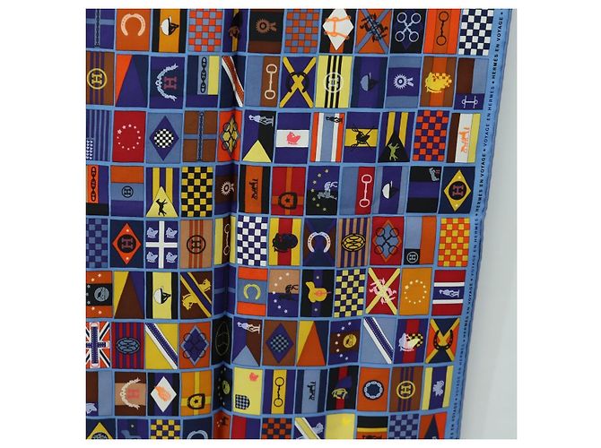 Hermès Carré 90 Sciarpa "En Voyage" Seta Blu Autentica 190238M - vista 7