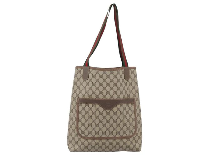 Borsa Tote GUCCI GG Supreme Web Sherry Line PVC Beige Red 002 58 6487 Auth 190108 - vista 13