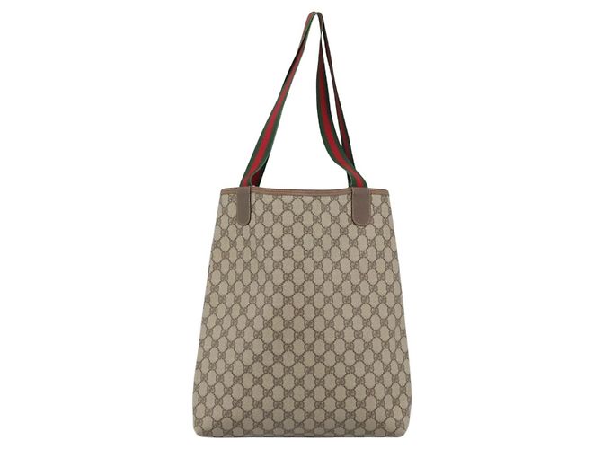 Borsa Tote GUCCI GG Supreme Web Sherry Line PVC Beige Red 002 58 6487 Auth 190108 - vista 2