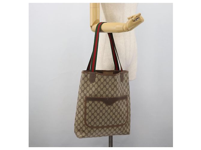Borsa Tote GUCCI GG Supreme Web Sherry Line PVC Beige Red 002 58 6487 Auth 190108 - vista 21