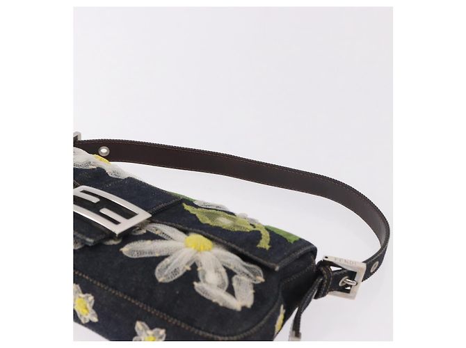 Borsa FENDI Mamma Baguette in denim con ricamo floreale blu navy e argento Auth 190100SAM - vista 14