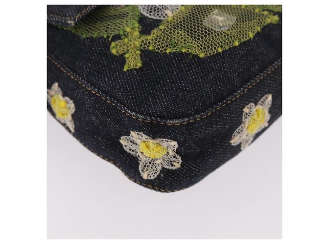 Borsa FENDI Mamma Baguette in denim con ricamo floreale blu navy e argento Auth 190100SAM - vista 15