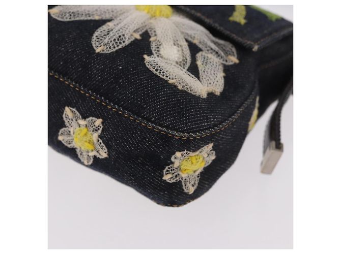 Borsa FENDI Mamma Baguette in denim con ricamo floreale blu navy e argento Auth 190100SAM - vista 16
