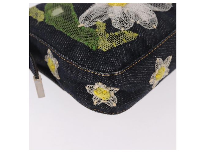 Borsa FENDI Mamma Baguette in denim con ricamo floreale blu navy e argento Auth 190100SAM - vista 17