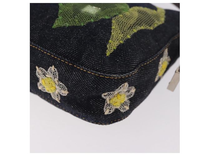Borsa FENDI Mamma Baguette in denim con ricamo floreale blu navy e argento Auth 190100SAM - vista 18