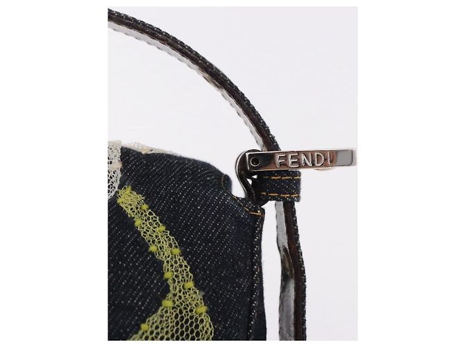 Borsa FENDI Mamma Baguette in denim con ricamo floreale blu navy e argento Auth 190100SAM - vista 19