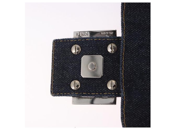 Borsa FENDI Mamma Baguette in denim con ricamo floreale blu navy e argento Auth 190100SAM - vista 8