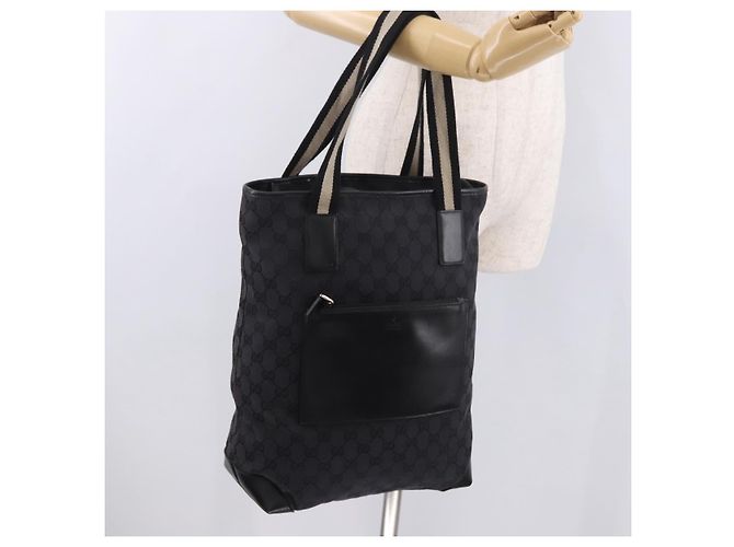 Borsa Tote GUCCI GG Canvas Sherry Line Nera Argento 019 0401 Auth 187830A Nero - vista 24