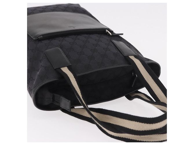 Borsa Tote GUCCI GG Canvas Sherry Line Nera Argento 019 0401 Auth 187830A Nero - vista 6
