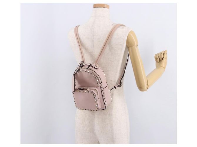 VALENTINO Studs Backpack Leather Pink Gold Auth BA13535 Golden - view 25