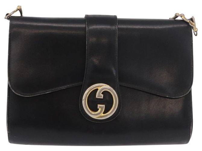 Borsa a tracolla GUCCI Horsebit Chain in pelle nera e oro Auth 189930 Nero D'oro - vista 13