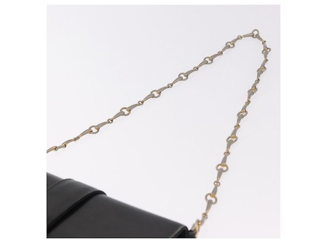 Borsa a tracolla GUCCI Horsebit Chain in pelle nera e oro Auth 189930 Nero D'oro - vista 14