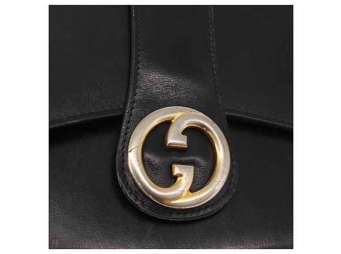 Borsa a tracolla GUCCI Horsebit Chain in pelle nera e oro Auth 189930 Nero D'oro - vista 18