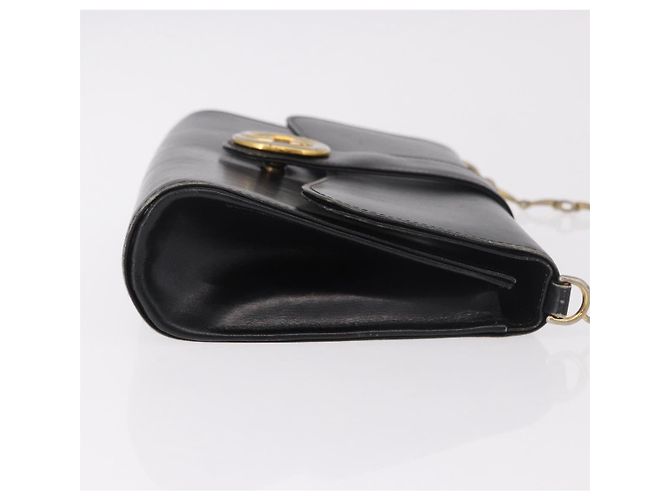 Borsa a tracolla GUCCI Horsebit Chain in pelle nera e oro Auth 189930 Nero D'oro - vista 3