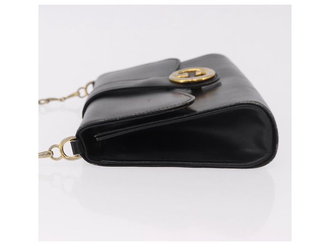 Borsa a tracolla GUCCI Horsebit Chain in pelle nera e oro Auth 189930 Nero D'oro - vista 4