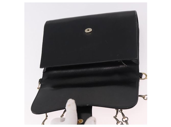 Borsa a tracolla GUCCI Horsebit Chain in pelle nera e oro Auth 189930 Nero D'oro - vista 9