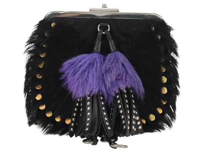 Borsa a Spalla con Catena PRADA in Pelliccia Nero Argento Auth 187435SAM - vista 13