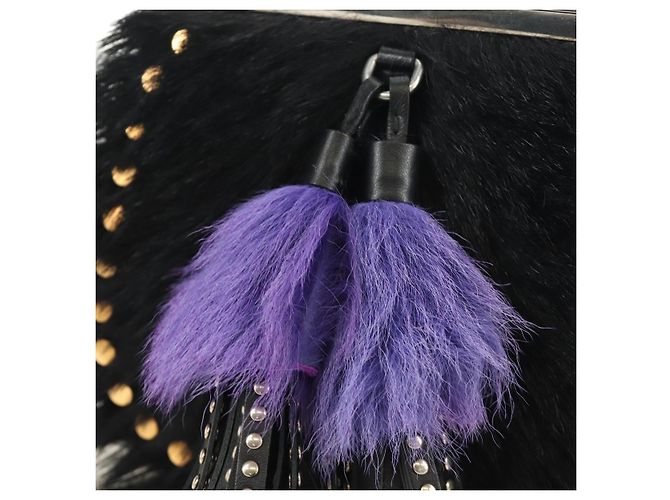 Borsa a Spalla con Catena PRADA in Pelliccia Nero Argento Auth 187435SAM - vista 19