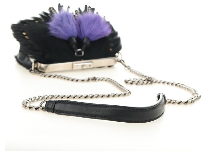 Borsa a Spalla con Catena PRADA in Pelliccia Nero Argento Auth 187435SAM - vista 7