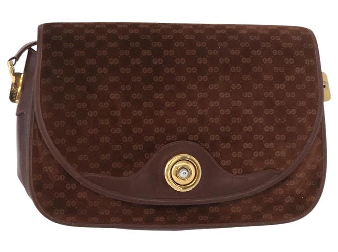 GUCCI Micro GG Canvas Schultertasche Wildleder Braun Gold Auth 189589 Golden - Ansicht 13