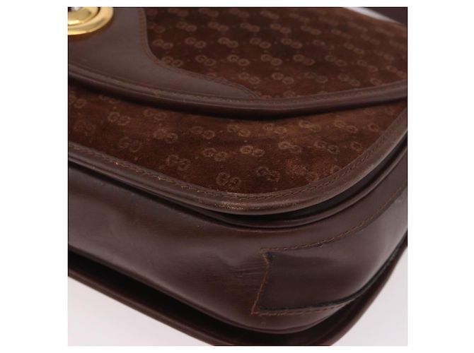 GUCCI Micro GG Canvas Schultertasche Wildleder Braun Gold Auth 189589 Golden - Ansicht 14