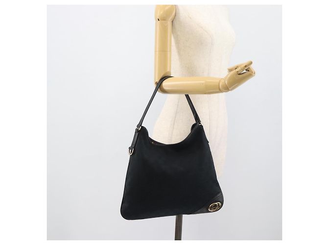 Borsa a Spalla GUCCI GG Canvas Nera Oro 169947 Auth 190317A Nero D'oro - vista 22
