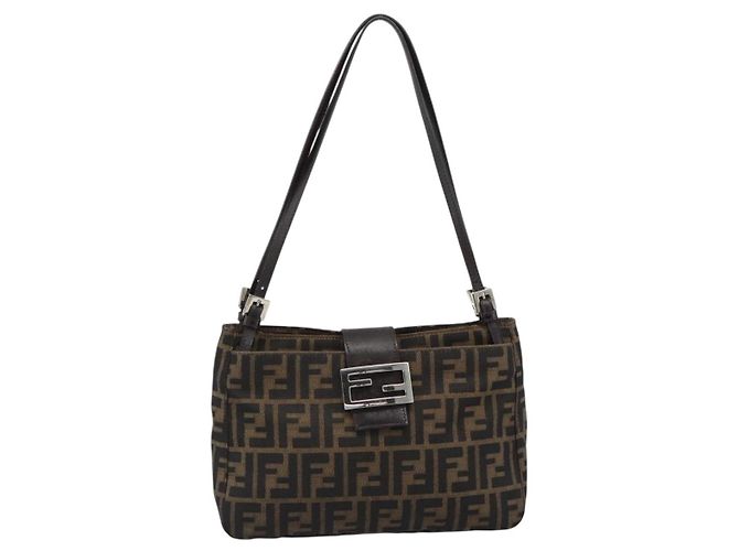 FENDI Zucca Canvas Mamma Baguette Tote Bag Black Brown Auth 189846A Marrone Nero - vista 13