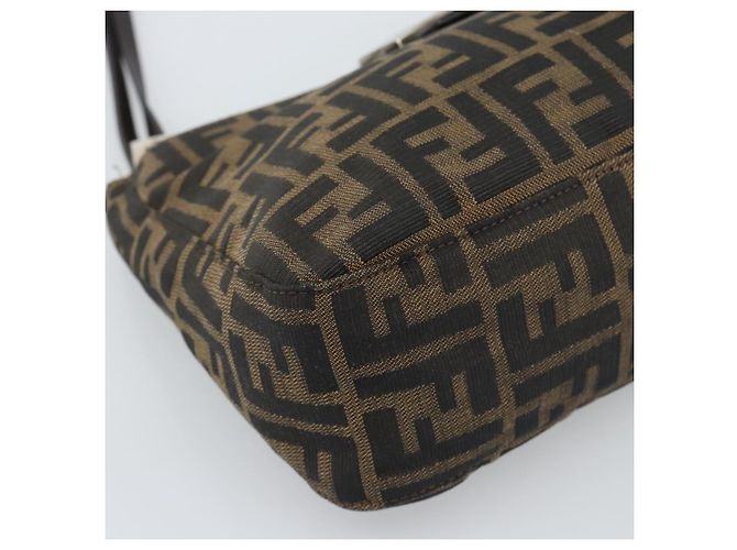 FENDI Zucca Canvas Mamma Baguette Tote Bag Black Brown Auth 189846A Marrone Nero - vista 14
