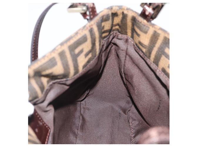 FENDI Zucca Canvas Mamma Baguette Tote Bag Black Brown Auth 189846A Marrone Nero - vista 18