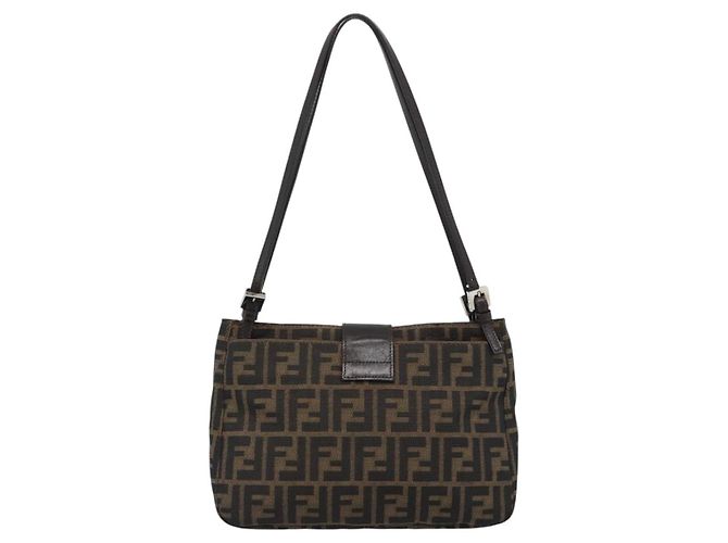 FENDI Zucca Canvas Mamma Baguette Tote Bag Black Brown Auth 189846A Marrone Nero - vista 2