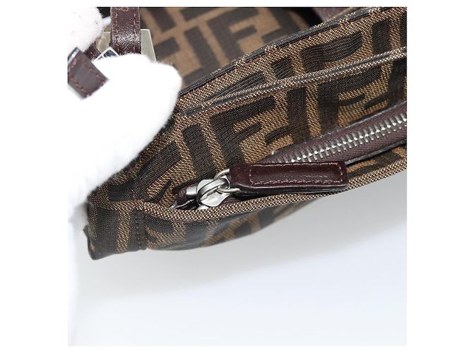 FENDI Zucca Canvas Mamma Baguette Tote Bag Black Brown Auth 189846A Marrone Nero - vista 20